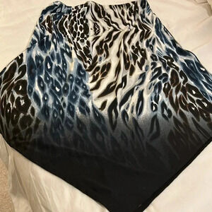 NEW DIRECTIONS Sz L Stretch Waist Skirt Pointed Hem Navy,White & Brown print